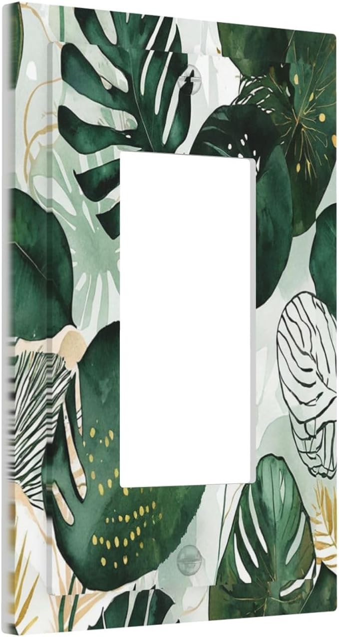 Decorative Outlet Covers Boho Tropical Leaves 1 Gang Single Rocker Light Switch Cover Plate Wall Plates GFCI Faceplate for Bedroom Bathroom Decor