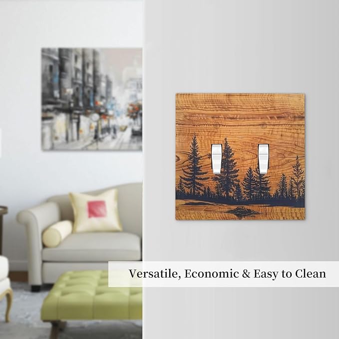 Forest Pine Tree Woodland Woods Grain Decorative 2 Gang Outlet Light Switch Cover Double Toggle Switch Wall Plate, Unbreakable Polycarbonate Thermoplastic Face Plate(Not Wood)