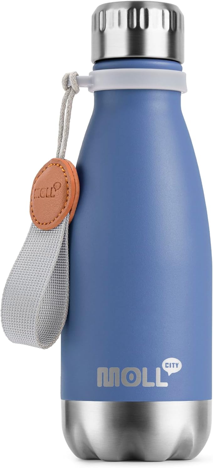 Kids Water Bottle for School-9 oz Stainless Steel Double Wall Vacuum Insulated Sports Water Bottle Reusable Metal Leak Proof Cola Shape Flask for Girls(Royal Blue)
