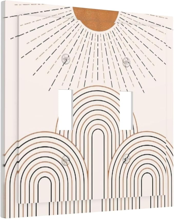 Decorative Light Switch Plate Covers Mid Century Gold Sun Minimalist Arch Line Castle 2 Gang Wall Plate Double Toggle Switch Cover Plate Electric Dual Device Electrical Faceplate