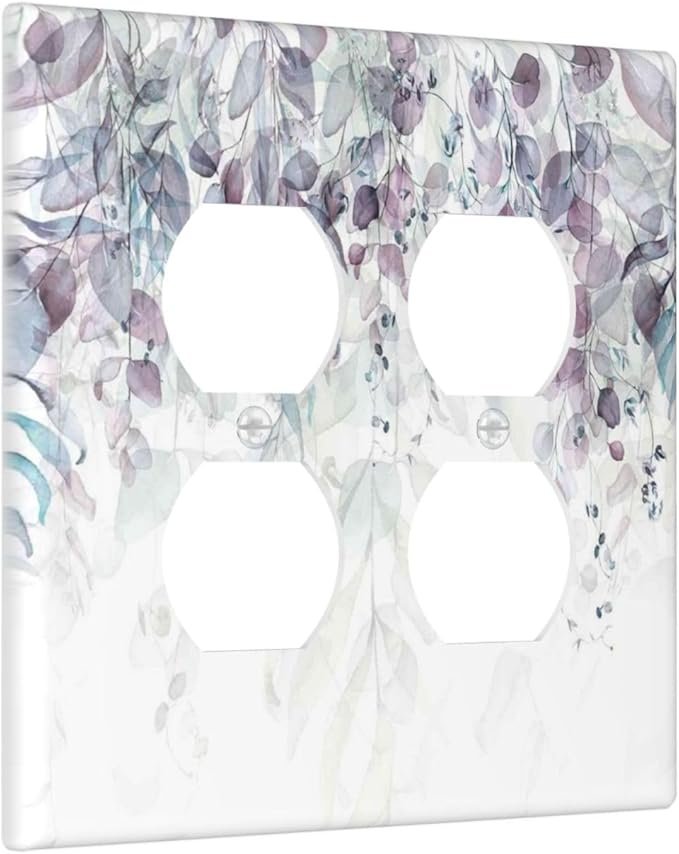 Hazy Leaves Ivy Nature Plants Eucalyptus Leave Outlet Covers 2 Gang Double Duplex Decorative Light Switch Covers Electrical Wallplates Socket Faceplate for Bedroom Home Decor