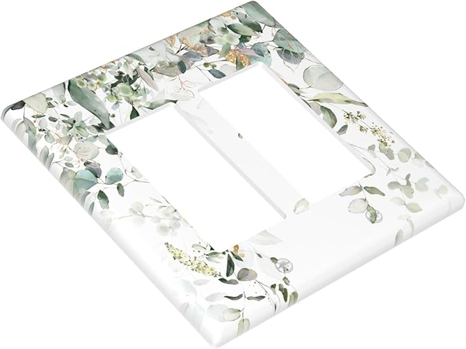Green Leaves Watercolor Double Gang Rocker Decorative Light Switch Cover, 2-Gang Wall Plate Outlet Cover