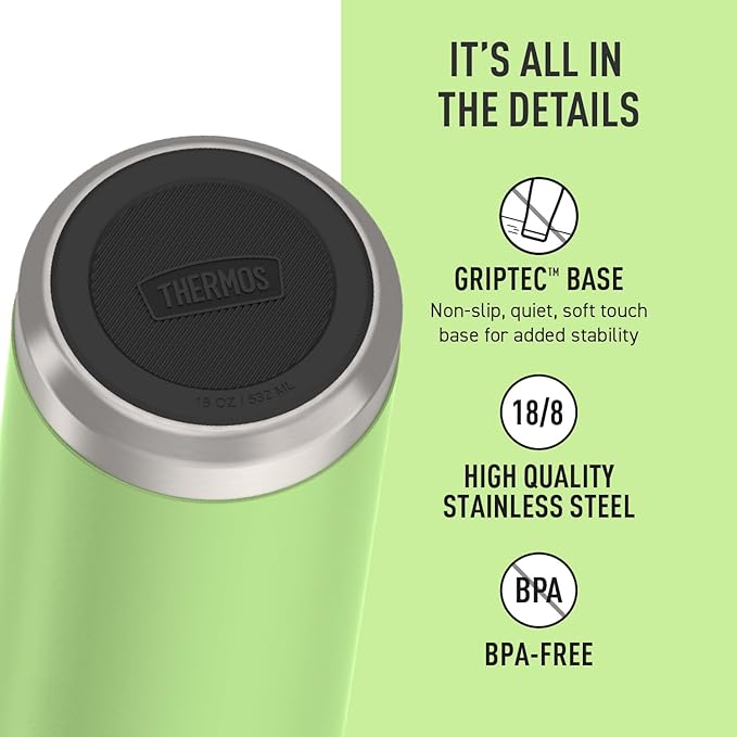 THERMOS ICON SERIES, Insulated Water Bottle with Straw Lid - 18 Ounce, Lime - Stainless Steel Vacuum Insulated Water Bottle with Straw Lid