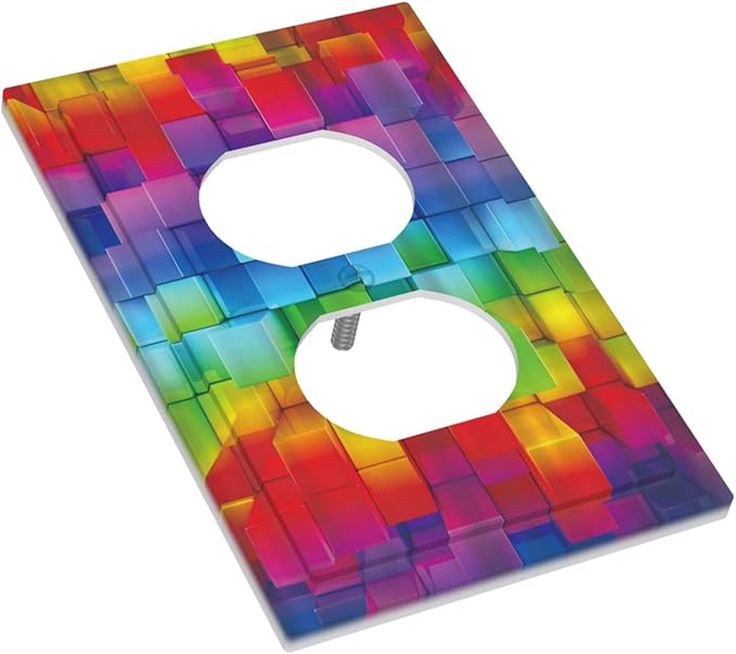 3D Colorful Rainbow Wall Abstract Squre Shaped 1 Gang Outlet Plate Decorative Single Duplex Wall Plate Covers Unique Electrical Receptacle Light Switch Cover Art Faceplate Switchplate for Living Room