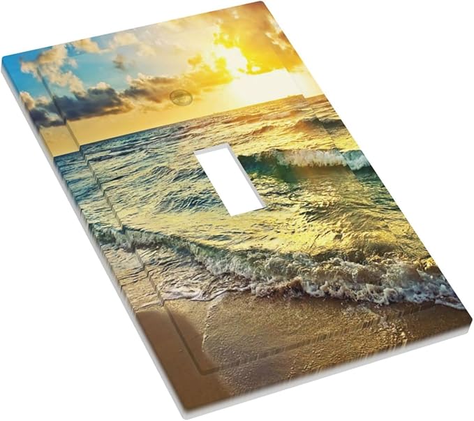 Tropical Sea Sun Beach Ocean Waves Coastal Seaside Scene Hawaiian Sunrise Sunset 1 Gang Single Toggle Outlet Light Switch Wall Plate Outlet Cover Electrical Faceplate Switchplate Kids Bedroom Decor