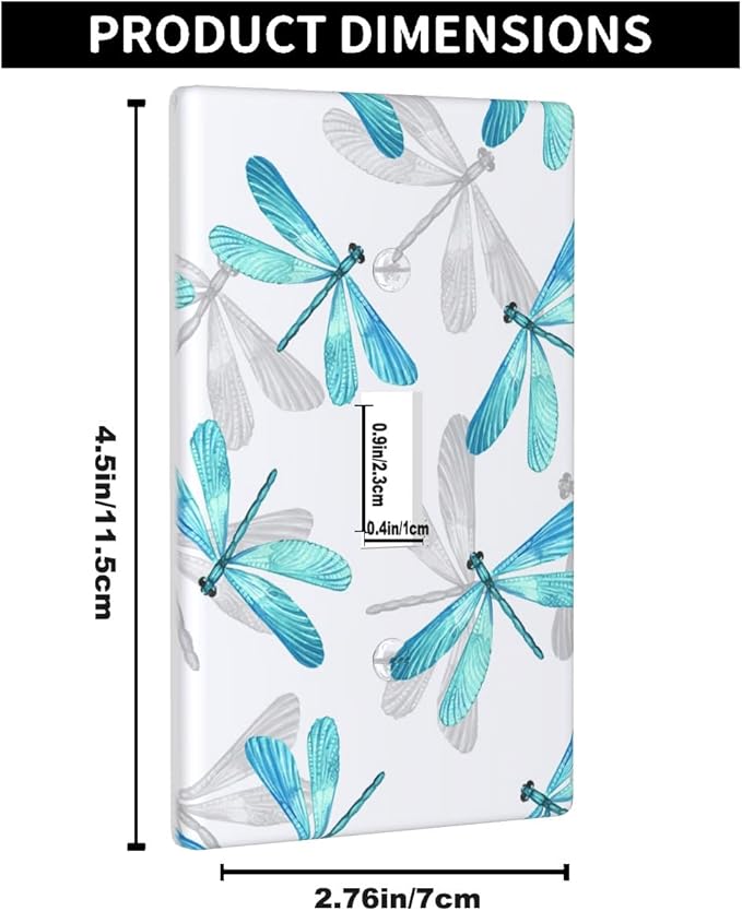 Blue Dragonfly Single Toggle Light Switch Cover, Spring Summer Garden Dragonfly 1-Gang Wall Plate 4.5 x 2.76 Inch for Home Office Decor