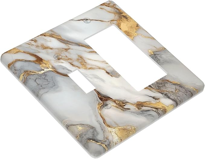 Light Switch Cover Plate White Gold Abstract Luxury Marble Patterns 2 Gang Toggle Rocker Combo Wall Plates Decorative Switch Plates and Outlet Covers Socket Cover for Bathroom Home Decor