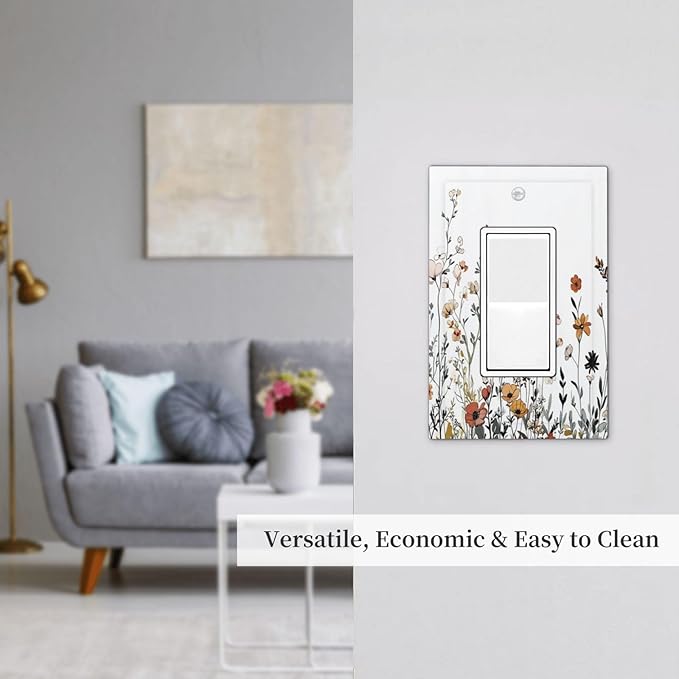 Decorative Outlet Covers Vintage Wildflower Colorful Plants Floral 1 Gang Single Rocker Light Switch Cover Plate Wall Plates Gfci Faceplate For Bed Room Living Room Decor