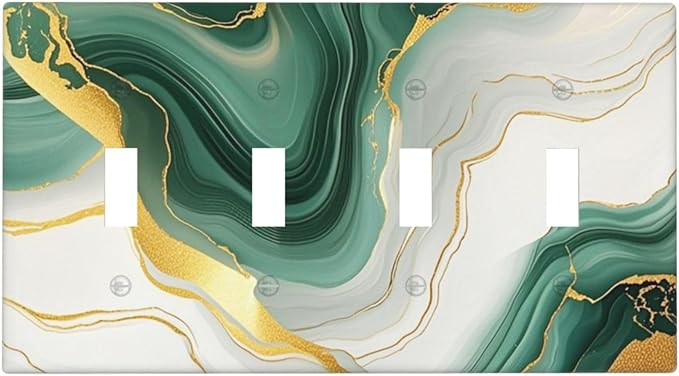 Light Switch Covers Turquoise Marble Texture Golden Lines Quad Toggle Electrical Faceplate 4 Gang Wall Plate Decorative Switch Plates For Bed Room Bathroom Decor