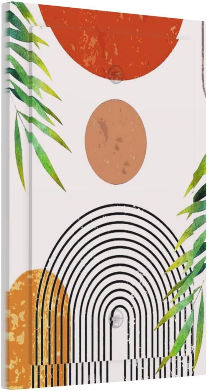 Orange Mid Century Bohemian Sun Decorative 1 Gang No Device Blank Wall Plate Modern Boho Abstract Arch Leaf Oversize Electric Unused Receptacle Decorator/Gfci Light Outlets/Switches Face Plate Cover