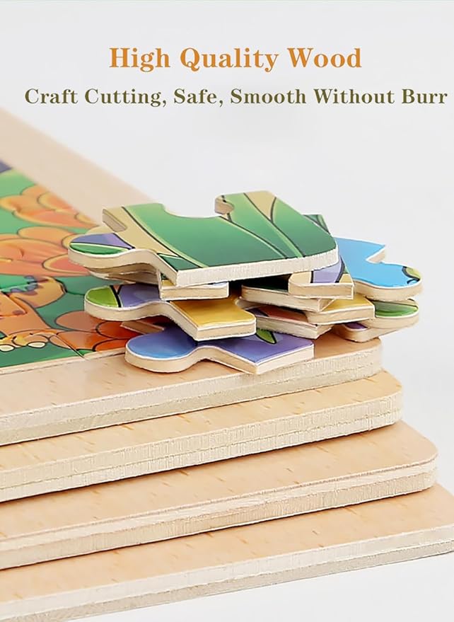 Wooden Puzzles Dinosaur Toys for Kids Ages 3-5, Set of 4 Packs with 60-Piece Wood Jigsaw Puzzles, Preschool Educational Brain Teaser Boards for Boys