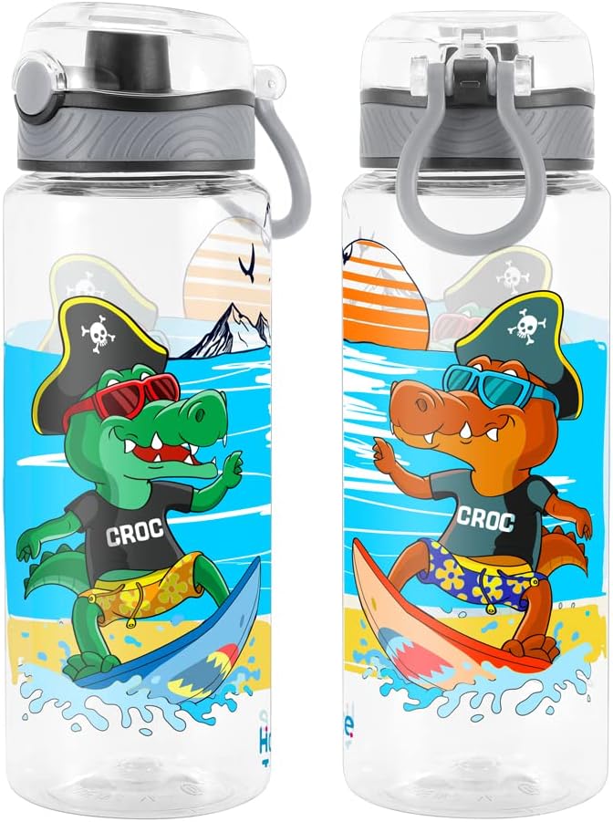 Home Tune Cute Water Bottle for School Kids Girls, BPA FREE Tritan & Leak Proof & Easy Clean & Carry Handle, 23oz/ 680ml (Croc)
