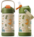 Mommore Kids Water Bottle 12 oz, Insulated Stainless Steel Water Bottle with Straw, Leakproof & BPA-Free, Vacuum Insulated Travel Water Bottle for School, Outdoor Dinosaur-1 Pc