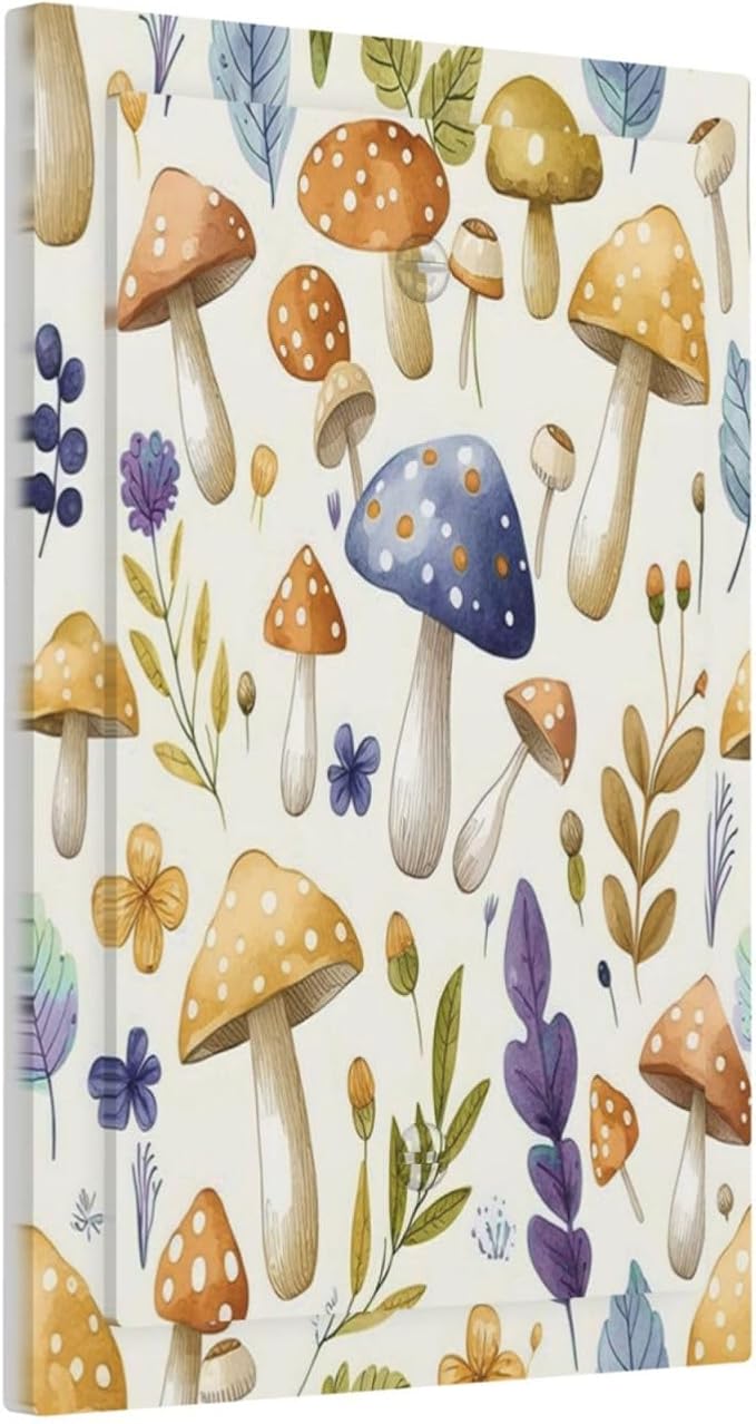 Boho Watercolor Mushroom Flowers Leaf Colorful Floral Light Switch Cover Plate 1 Gang No Device Blank Electrical Wall Plates Faceplate Decorative Switch Plate Covers for Kids Room Nursery Decor