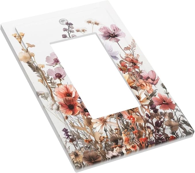 Boho Nursery Wildflower Flora Vintage Flower Decorative Outlet Covers 1 Gang Single Rocker Light Switch Cover Plate Wall Plates GFCI Faceplate for Bedroom Living Room Decor
