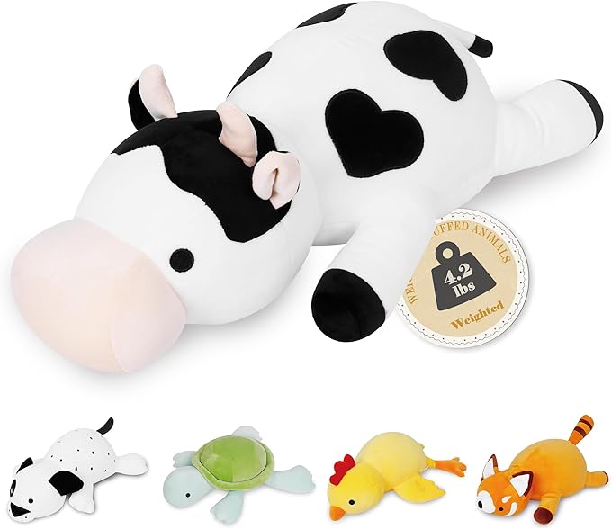 IdeaMeme Cow Weighted Plush, 24" 4.2 lbs Weighted Stuffed Animals, Cute Cow Plush Toy Pillow Gifts for Kids and Adults