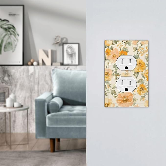 Outlet Covers Vintage Floral Pastel Flower Pattern 1 Gang Duplex Light Switch Cover Plate Decorative Switch Plate Covers Electrical Socket Cover for Bedroom Cabin Decor
