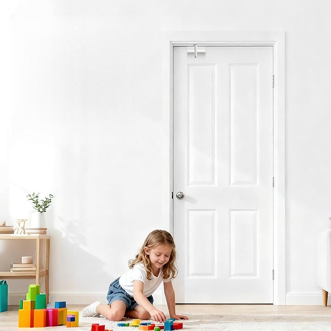 Child Safety Door Top Lock, Adjustable Metal Child Proof Door Top Locks for Interior&Exterior&French Doors, Lock & Unlock from Both Sides for Stop Kids Pets, Fit 0.6-2 inch Thick Doors (2Pack White)