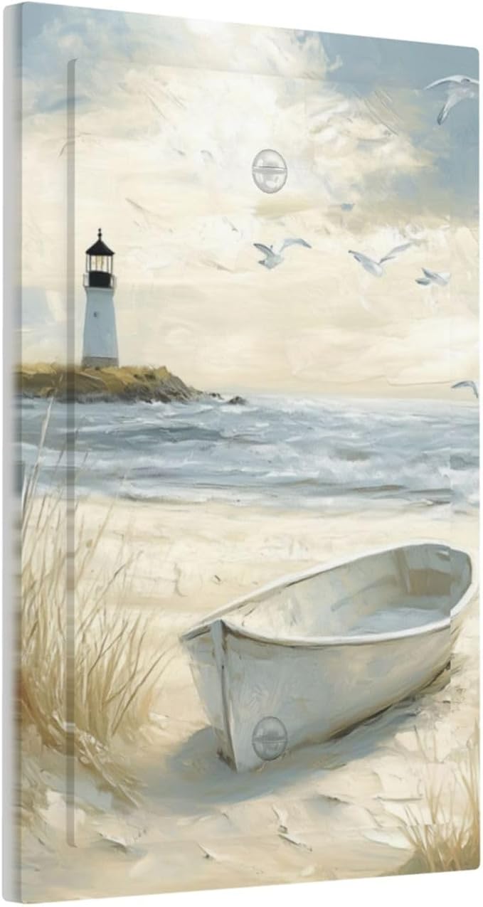 Sea Beach 1 Gang Light Switch Cover Electrical No Device Wall Plate Old Ship Reed Lighthouse Seascape Switchplates Decorative Faceplate for Bedroom Kitchen Living Room Decor