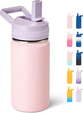 Fijinhom 12 oz Kids Water Bottle, Toddler Water Bottle with Straw, Boys&Girls Bottle for School, 304 Stainless Steel Vacuum Insulated Bottle for Kids, BPA-Free, Leak-Proof, Purple Pink
