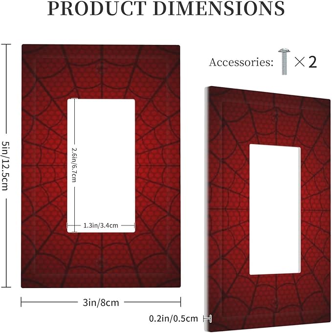 Outlet Covers Red Black Spider Web 1 Gang Duplex Light Switch Cover Plate Decorative Wall Plates Electrical Switchplate Receptacle for Kids Room Home Decor（2 Pack）