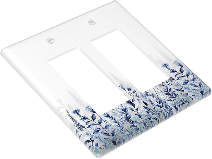 Decorative Outlet Covers Rustic Blue Plants Wildflower Boho Leaves 2 Gang Wall Plate Cover Double Rocker Decora Light Switch Covers Plate Jumbo Dual Electrical GFCI Switch Plate Cover