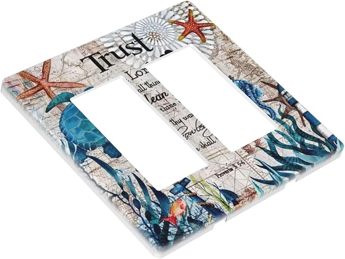 2 Gang Electrical Decora/GFCI Device Wallplate Nautical Map Turqoise Teal Blue Anchor Seahorse Starfish Sea Ocean Turtle Beach Double Decorator Rocker Outlet Light Switch Cover Electric Faceplate
