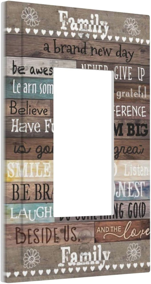 1 Gang Single GFCI/Decorator Rocker Outlet Light Switch Wall Plate Cover Rustic Vintage Country Family Home Inspirational Quotes Rule Cabin Barn Wood Decorative One Device Electrical Faceplate Dimmer
