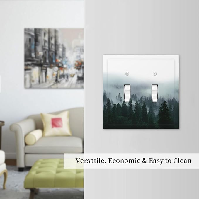 Forest Pine Forest Foggy Mountain Natural Scenery Decorative Switch Plates 2 Gang Double Toggle Outlet Light Switch Cover Wall Plate Electrical Faceplate for Bed Room Living Room Decor
