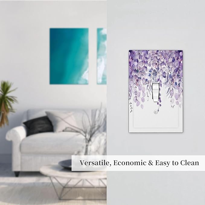 Purple Plants Leaves Eucalyptus Vine Floral Flowers Decorative Light Switch Cover 1 Gang Single Toggle Device Electrical Faceplate Switchplates Decorator Outlet Wall Plate for Bedroom Living Room