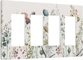 Beige Wild Flower Floral Blossom 4 Gang Quad Rocker Light Switch Cover Decorative Quadruple Device GFCI/Decorator Wall Plate Electric Faceplate Screwless