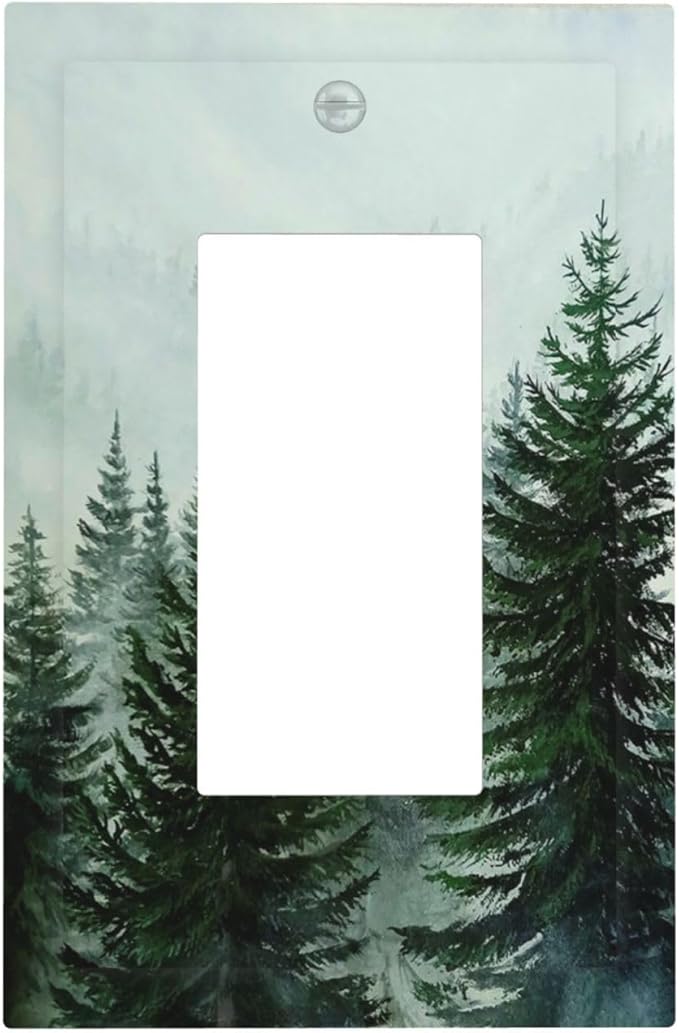 Forest Pinetrees Misty Landscape Nature Decorative Outlet Covers 1 Gang Single Rocker Wall Plates Gfci Faceplate Light Switch Cover Plate for Bedroom Farmhouse Decor