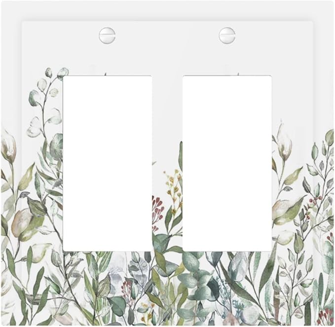 Wildflower Garden Rustic Green Leaf Floral Decorative Outlet Covers 2 Gang Double GFCI Rocker Electrical Wall Panels Light Switch Cover Plate for Bed Room Living Room Decor