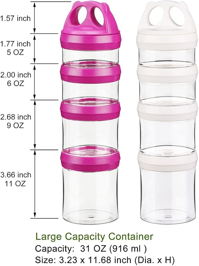 BeneLabel Stackable Food Storage Containers with Twist Lock System - BPA-Free Tritan Containers for Travel, Formula, Protein Powder, Snacks - Leakproof & Dishwasher Safe (Red and White, 31oz per)