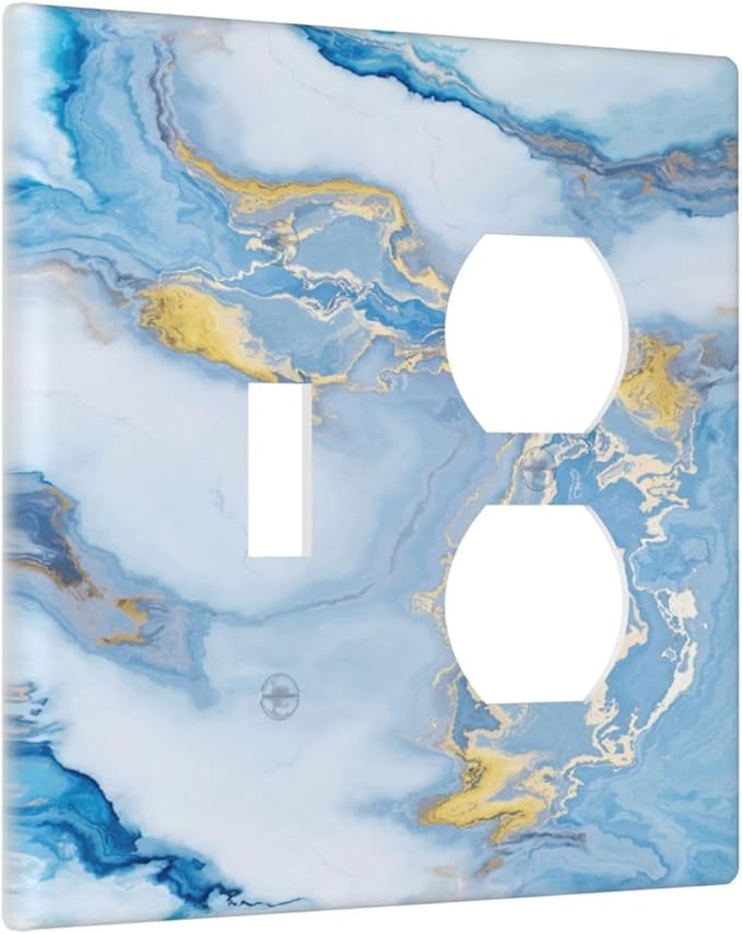 Beautiful Marble Texture Blue Gold Fluid Abstract Print Wallplates 1 Toggle 1 Duplex Switch Plate Electrical GFCI Faceplate Decorative Light Switch Covers for Bedroom Bathroom Decor