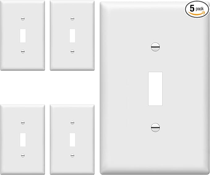 ENERLITES Mid-Size Toggle Light Switch Wall Plate Covers, Gloss Finish, Single Gang 4.88" x 3.11", Unbreakable Polycarbonate Thermoplastic, UL Listed, 8811M-W-5PCS, White, 5 Pack