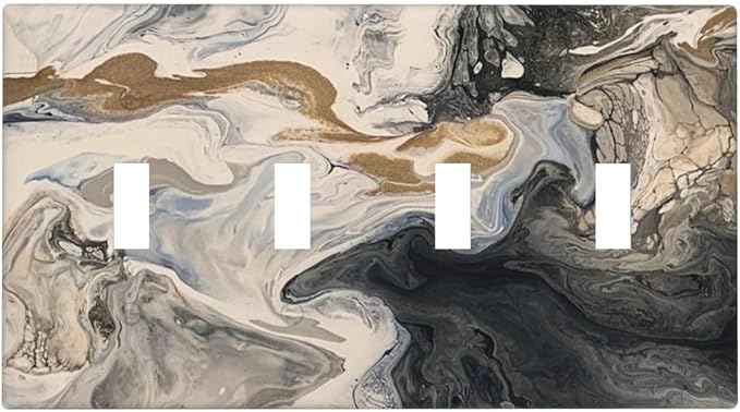 Light Switch Covers Black Gold Swirl Fluid Painting Marble Quad Toggle Electrical Faceplate 4 Gang Wall Plate Decorative Switch Plates For Bathroom Kitchen Decor