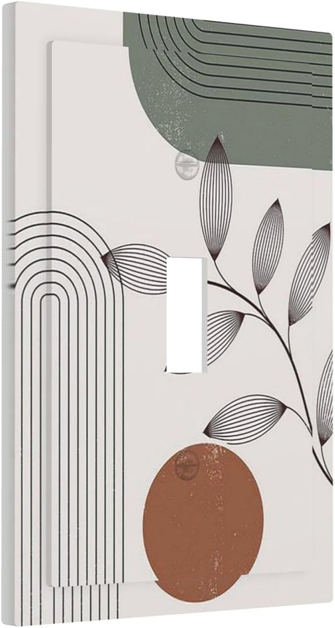 Decorative Light Switch Cover Sage Green Boho Nature Art Minimalist Geometric Plant 1 Gang Single Toggle Device Electrical Faceplate Switchplates Decorator Outlet Wall Plate for Bedroom