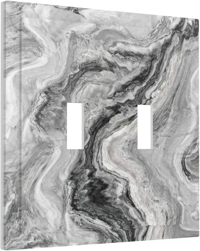 Beautiful Grey Marble Texture Simple Abstract Print Decorative Switch Plates 2 Gang Double Toggle Outlet Light Switch Cover Wall Plate Electrical Faceplate for Bathroom Kitchen Decor