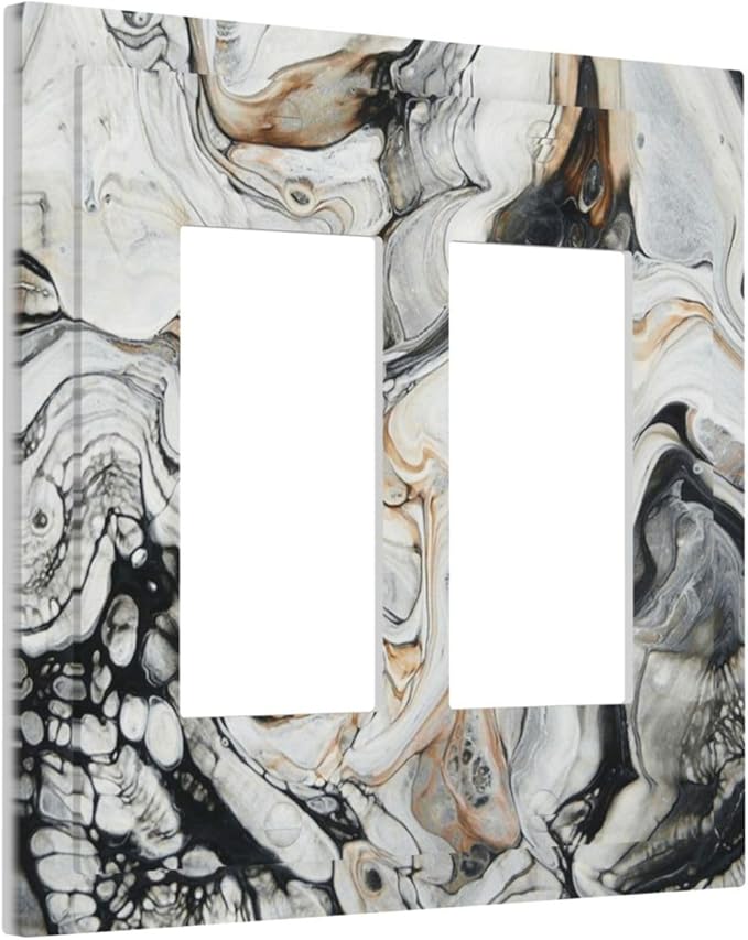 Black Gold Marble Texture Modern Abstract Print Decorative Outlet Covers 2 Gang Double GFCI Rocker Electrical Wall Panels Light Switch Cover Plate for Bathroom Kitchen Decor