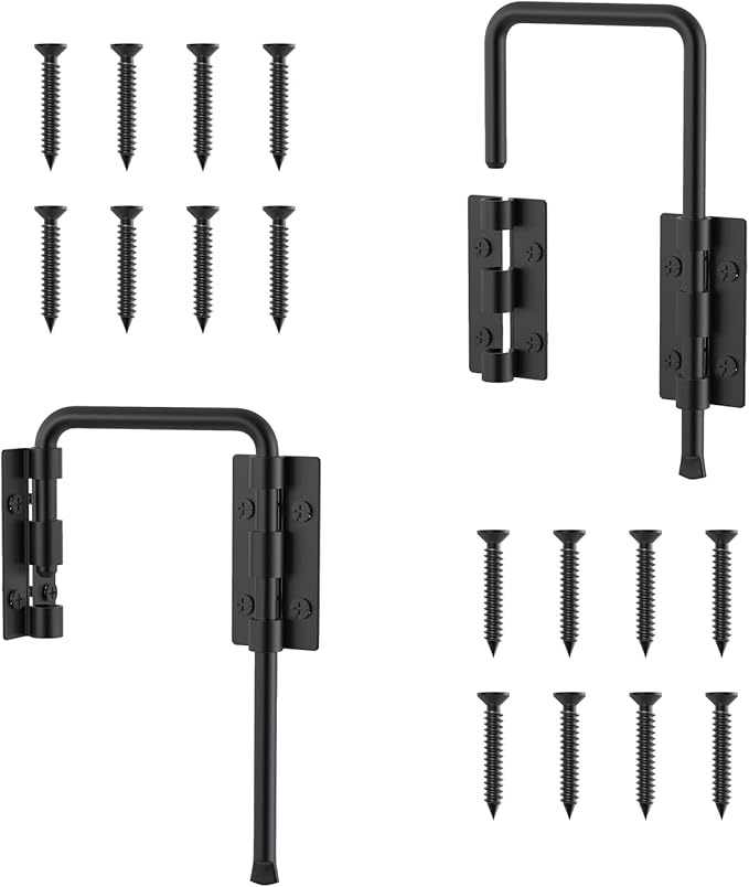 Patio Sliding Door Loop Lock, U-Shaped Rotating Latch, 90° / 180° Adjustable Door Lock for Uneven Surfaces, Child & Pet Safety Lock for Sliding Doors, Windows & Gates, (Black 2 Pack)