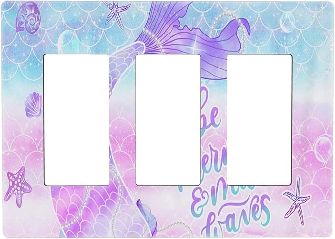 Purple Mermaid Tail Scales 3 Gang Triple Rocker/Decorator Light Switch Wall Plate Cover Decorative Gfci Electrical Faceplate Switchplate Room Decorate
