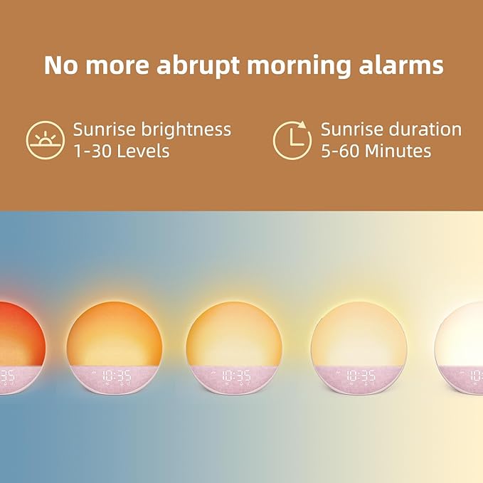 Odokee Sunrise Alarm Clock White Noise Machine: Natural Wake Up Light - Dimmable Clock with Bluetooth Speaker for Bedroom - 25 Sleep Sounds for Baby Adults Kids Sakura Pink