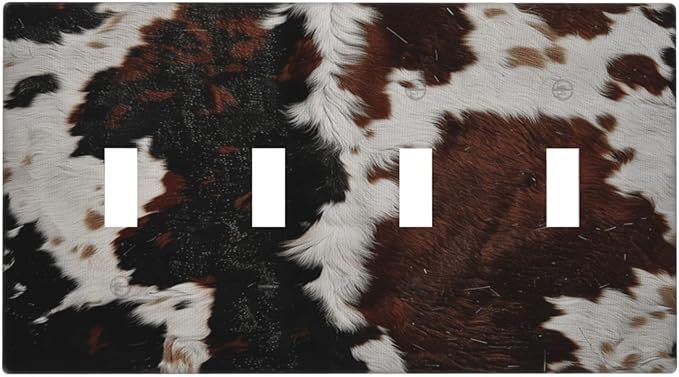 Cowhide Print Abstract Animal Fur Rustic Light Switch Covers Quad Toggle Electrical Faceplate 4 Gang Wall Plate Decorative Switch Plates Cover for Farmhouse Home Decor