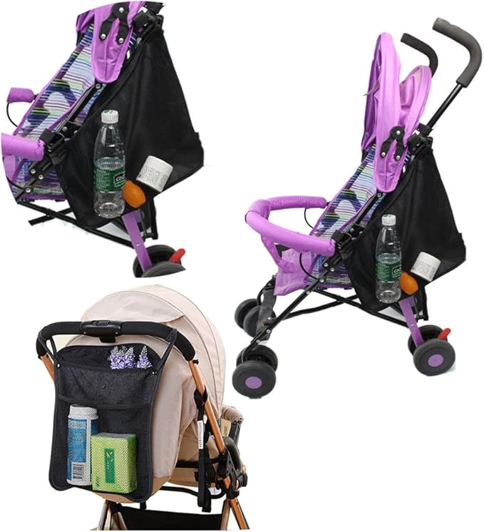 2PCS Pack Baby Stroller Organizer,The Side One for Toys and Snacks,The Back One For Mommy to Keep Keys, Phone, Snacks, Bottles,Nappy Diaper Storage, Detachable,Fits for Umbrella Strollers (BLACK F)