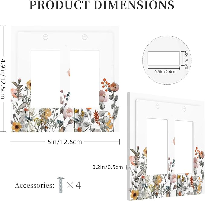 Decorative Outlet Covers Colorful Wildflowers Boho Vintage Floral 2 Gang Double Gfci Rocker Electrical Wall Panels Light Switch Cover Plate For Bed Room Living Room Decor