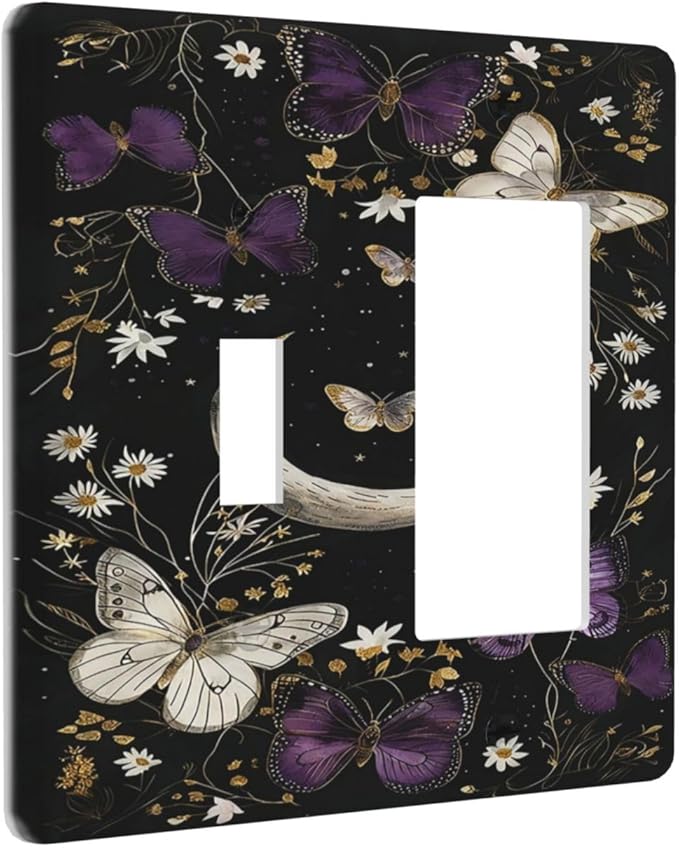 Outlet Covers Boho Crescent Moon Butterfly 1 Toggle 1 Rocker Combo Light Switch Cover Plate Decorative Switch Plate Covers Electrical Wall Plate for Bedroom Home Decor