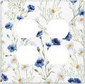 Decorative Light Switch Cover Plate Watercolor Daisy Blue Floral Vintage Plant 2 Gang Decorative Switch Plates 1 Toggle Duplex Combo Outlet Covers GFCI Plug Covers Wallplates for Bedroom Home Decor