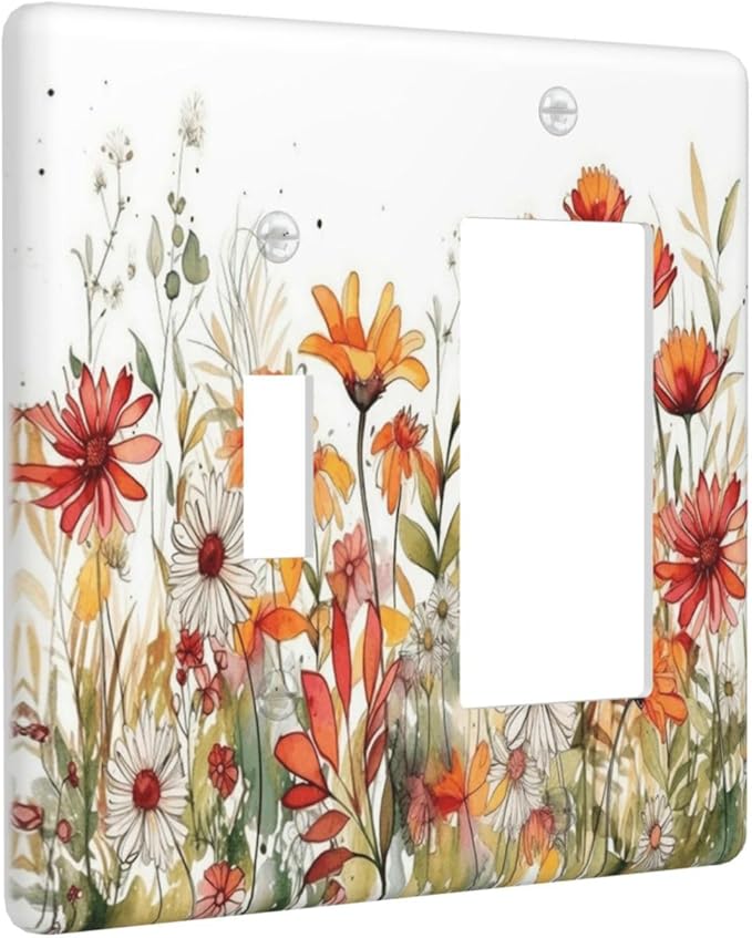 Watercolor Wild Flower Floral Daisy Plant Outlet Covers 1 Toggle 1 Rocker Combination Decorative Wall Plate Electrical Switch Plates Light Switch Cover Plate for Bedroom Living Room Decor
