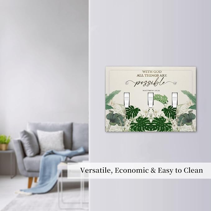 Decorative Light Switch Cover Plate Boho Green Monstera Leaf Inspirational Quotes 3 Gang Wall Plates for Electrical Outlets Triple Toggle Switch Plate Covers Outlet Covers Faceplate